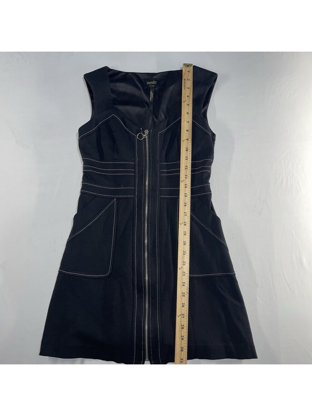 Laundry Shelli Segal Dress Women’s Size 4 Black Ponte Knit Utility Pockets - Picture 3 of 8